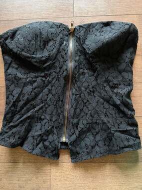 Black Lace Strapless Front Zip Corset Bustier Top
